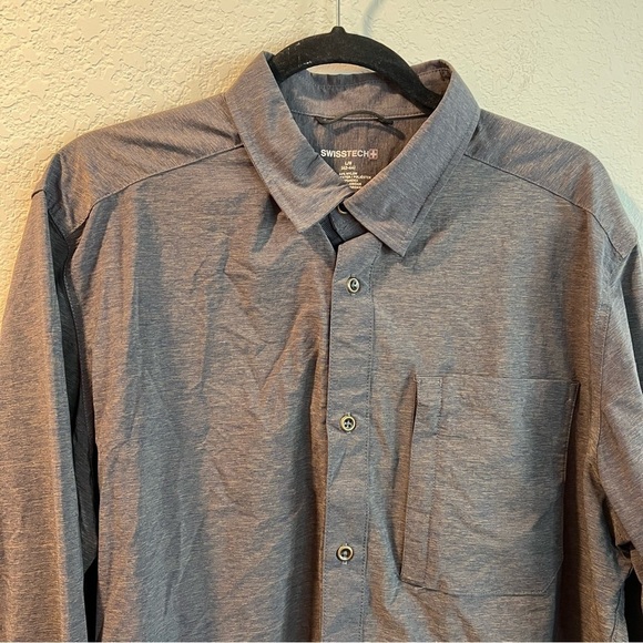 Men’s Swiss tech gray casual button down long sleeve shirt size large L - Picture 2 of 6